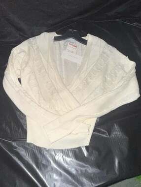 Pink Rose Cream Cable Knit Wrap Sweater Top